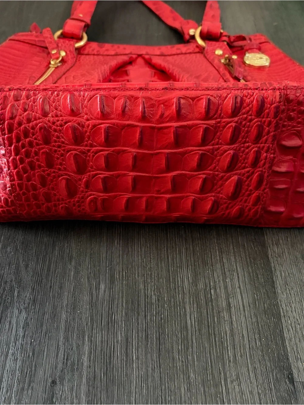 Brahmin Red Croc-Embossed Shoulder Bag with Gold Hardware - Picture 3 of 6